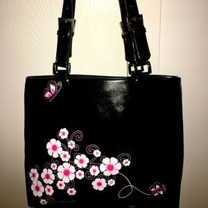 Shagwear Tote Black Pink Floral Shoulder Bag